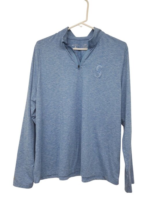 Antigua Tops - Antigua Blue Seattle Mariners 1/4 Zip Long Sleeve Top 2X Unisex MLB